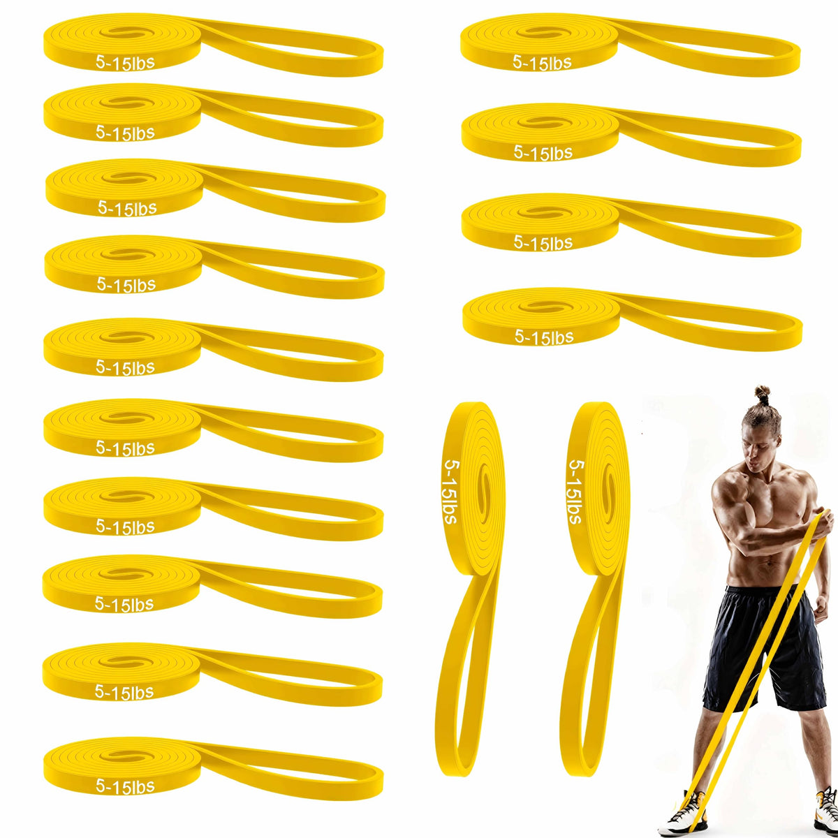16-Pcs Resistance Bands Set - Premium Elastic Workout Bands for Home Gym, Strength Training, Yoga & Physical Therapy