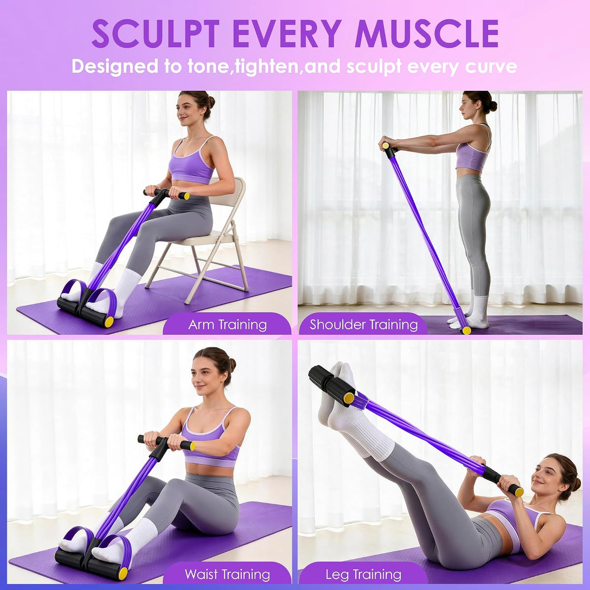 Pedal Resistance Band with Handle, Foot Pedal Resistance Band for Women, Multifunction Exercise Bands for Home Gym Full Body & Working Out