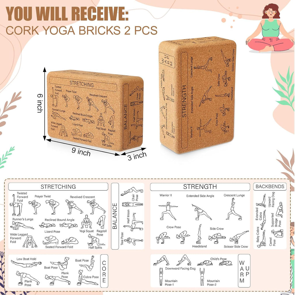 Halloscume 2 Pack Cork Yoga Blocks for Support and Balance, Beige