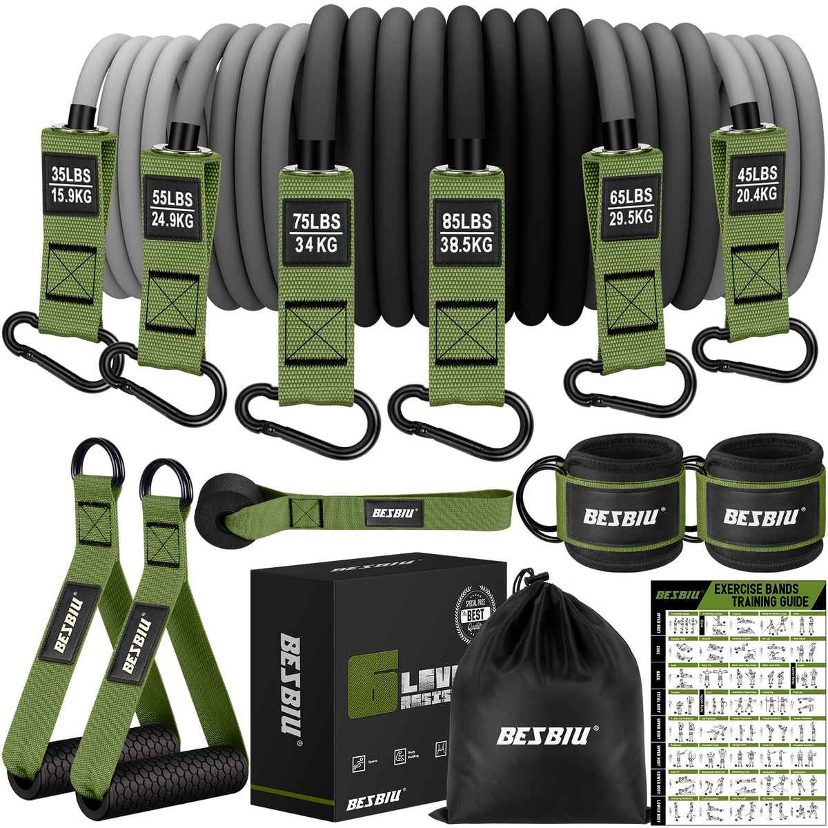 Heavy Resistance Bands for Working Out, 300lbs/360lb/420lb Exercise Bands Workout Bands with Handles, Door Anchor, Ankle Straps, Home Gym Workout Equipment for Men Fitness Strength Training Stretching