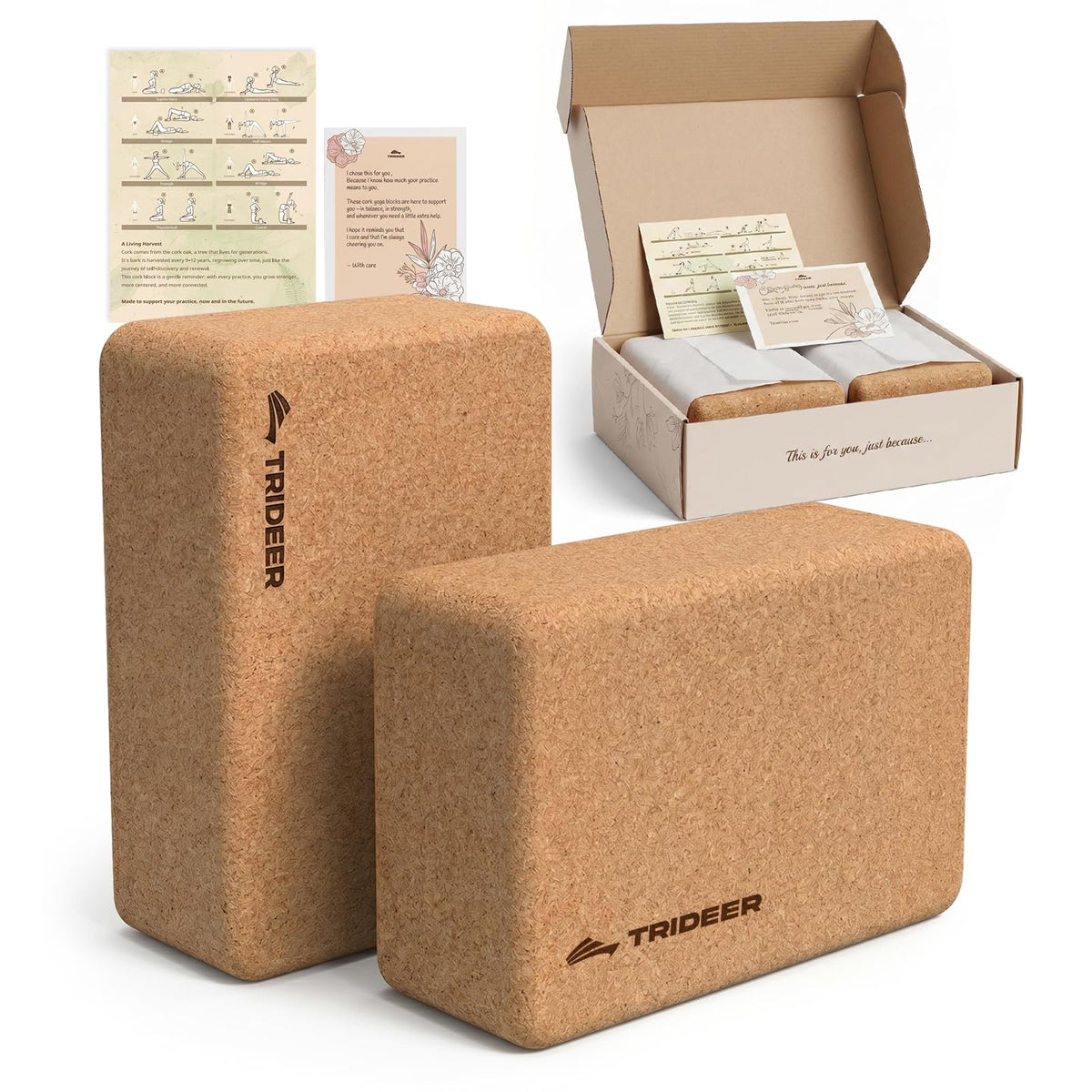 Cork Yoga Blocks 2 Pack,Support for Yoga, Pilates, Stretching
