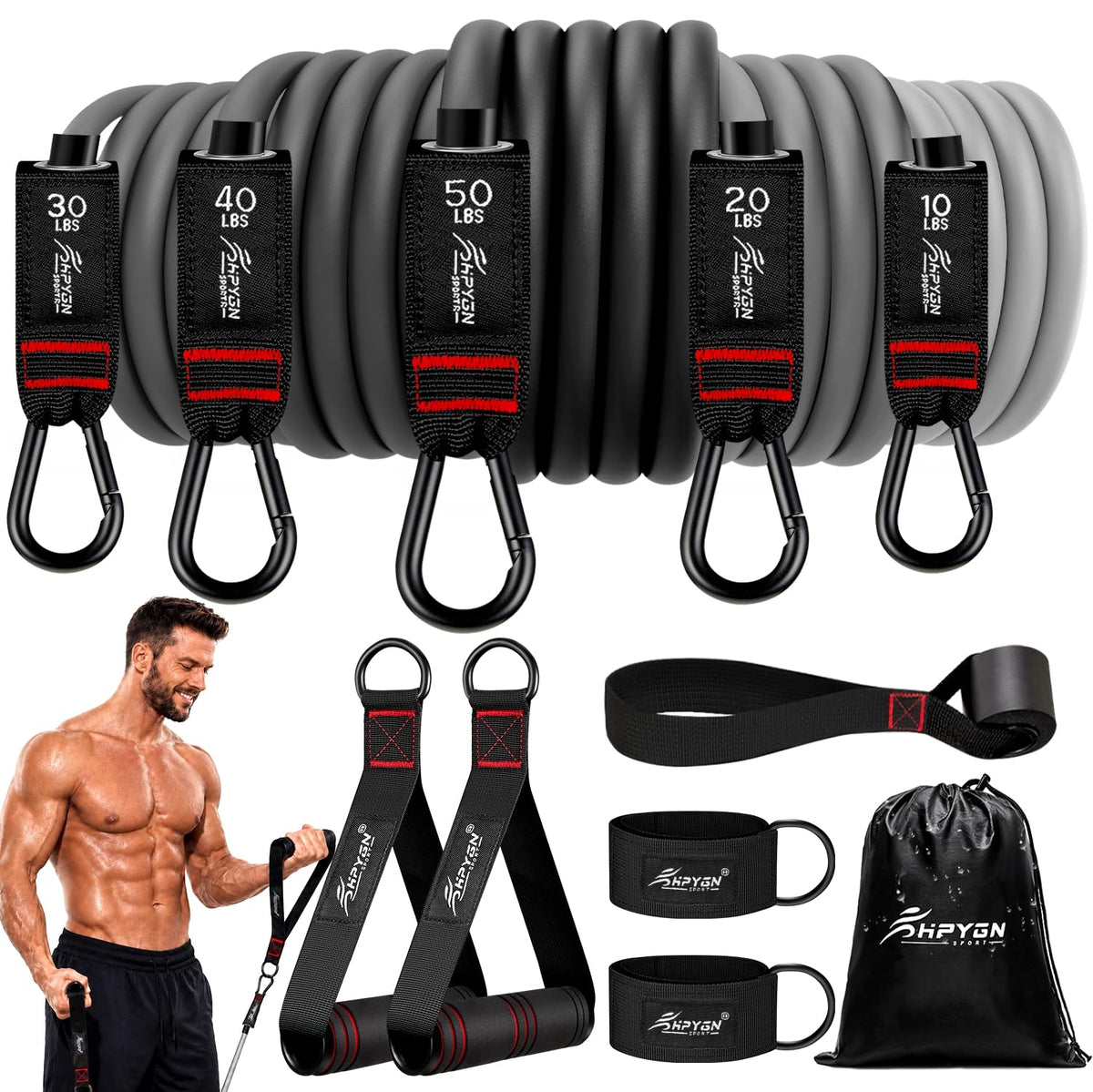 HPYGN Resistance Bands with Handles, 150 lb Exercise Bands for Home Workout