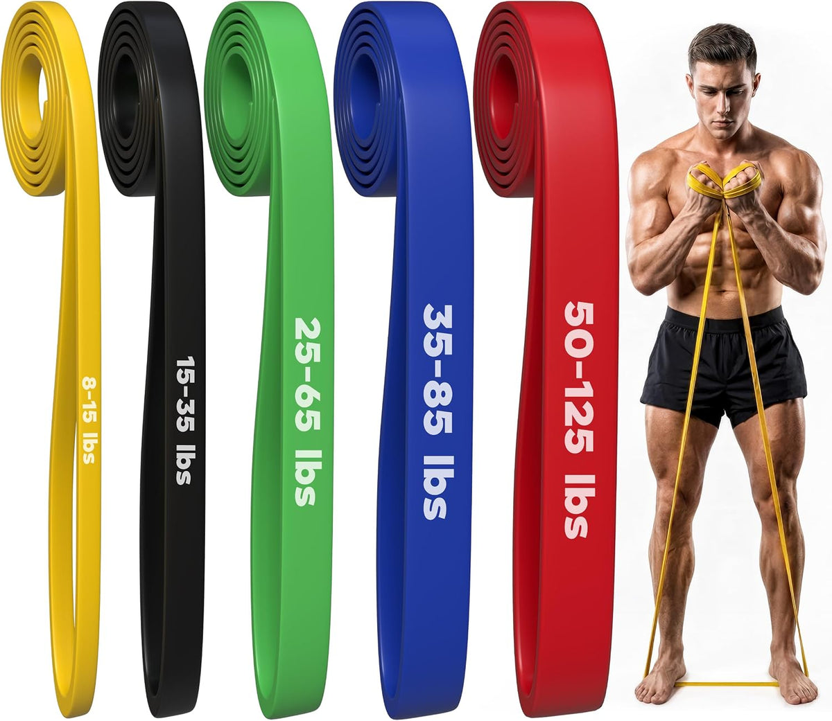 Pull Up Resistance Bands Set of 5 (8-125 lbs) Heavy Duty Workout Bands
