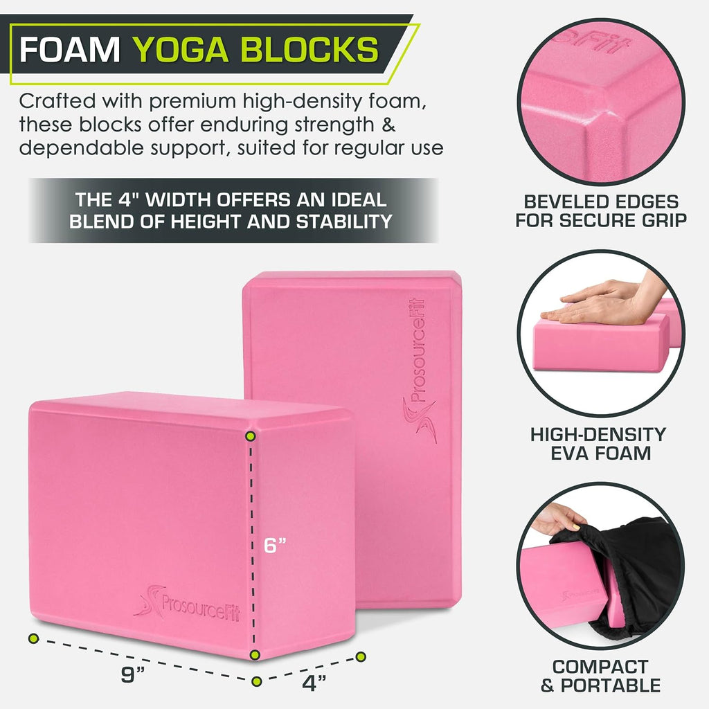 ProsourceFit Foam Yoga Blocks, High Density EVA Yoga Bricks 4”x 6” x 9” (Set of 2)