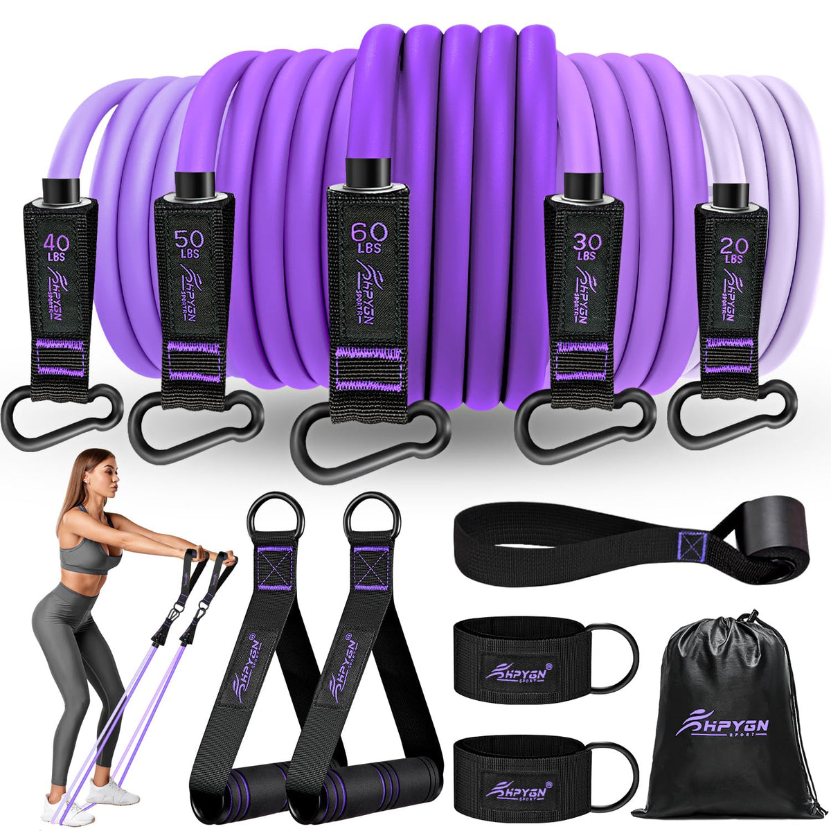 HPYGN Resistance Bands with Handles, 150 lb Exercise Bands for Home Workout