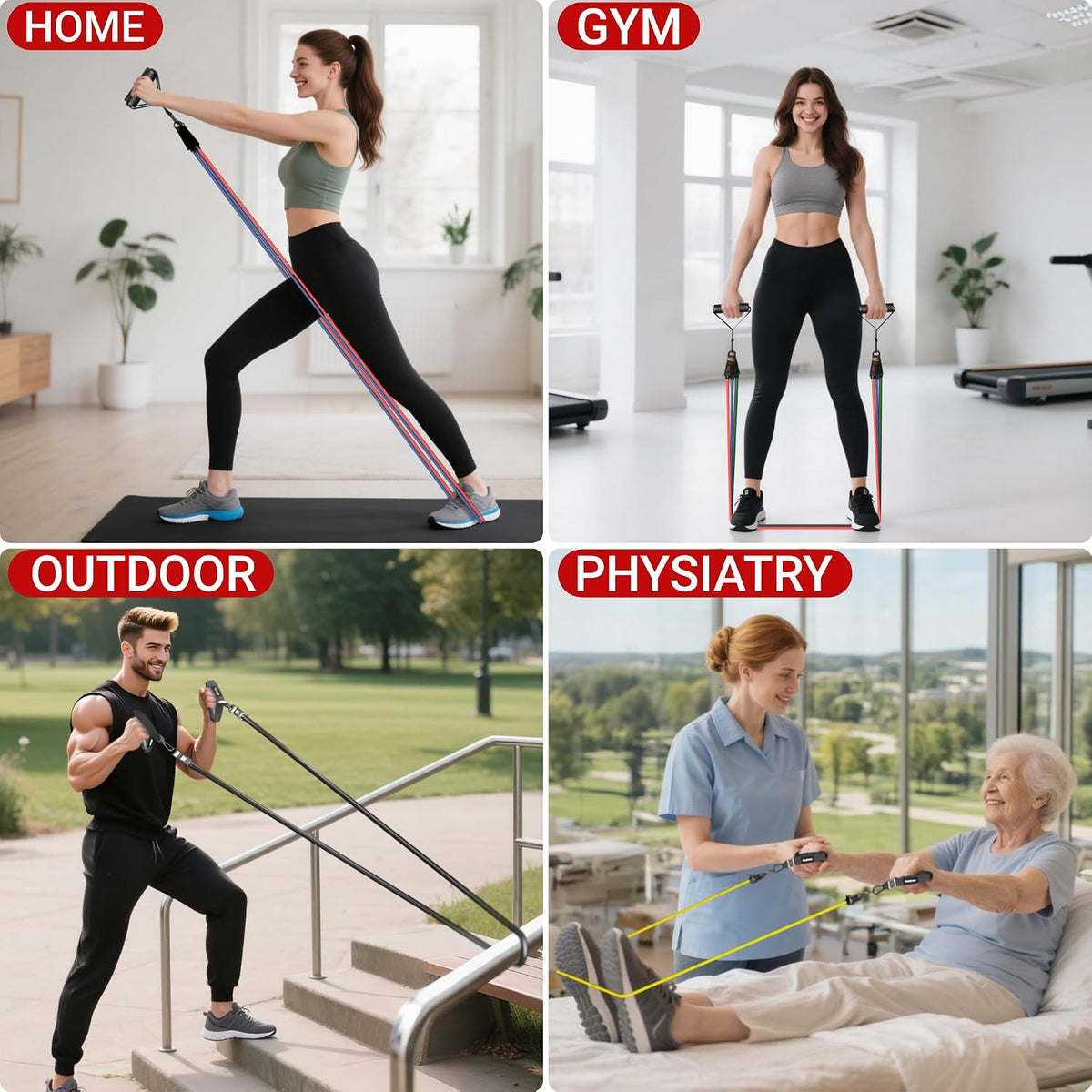 READAEER Resistance Bands, 10-150 LBS Exercise Bands with Handles, Ankle Straps & Door Anchor, Adjustable Workout Bands for Full Body Strength Training, Home, Gym & Travel