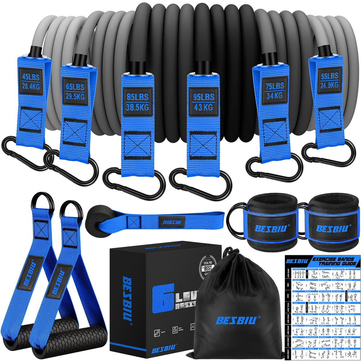 Heavy Resistance Bands for Working Out, 300lbs/360lb/420lb Exercise Bands Workout Bands with Handles, Door Anchor, Ankle Straps, Home Gym Workout Equipment for Men Fitness Strength Training Stretching