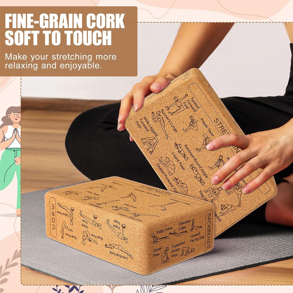 Halloscume 2 Pack Cork Yoga Blocks for Support and Balance, Beige