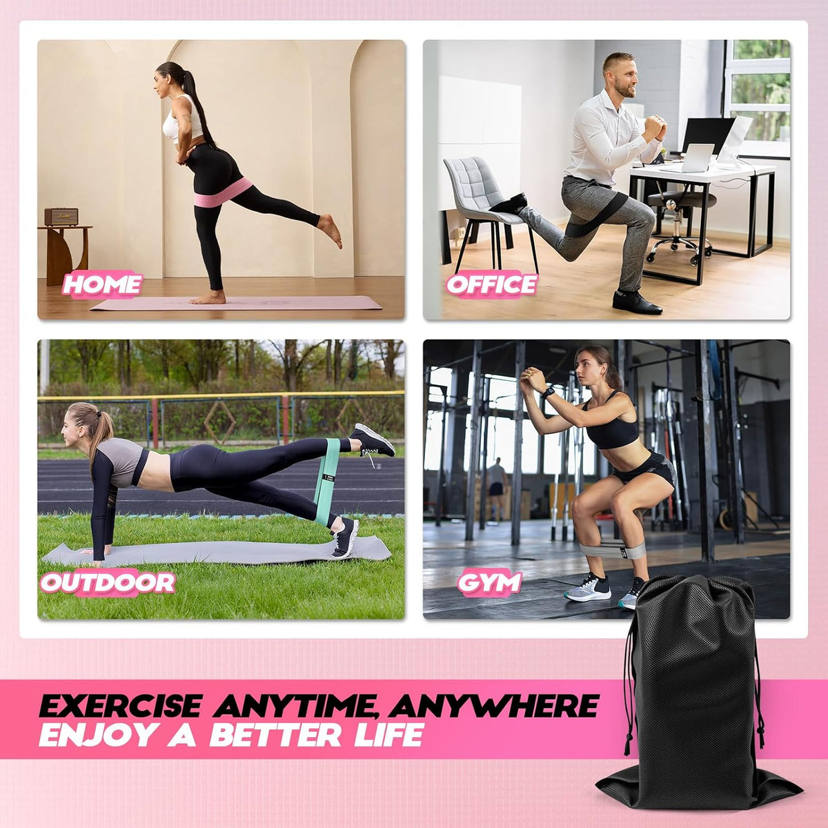 Lianjindun Booty Resistance Bands for Legs & Glutes, Non-Slip Workout Set