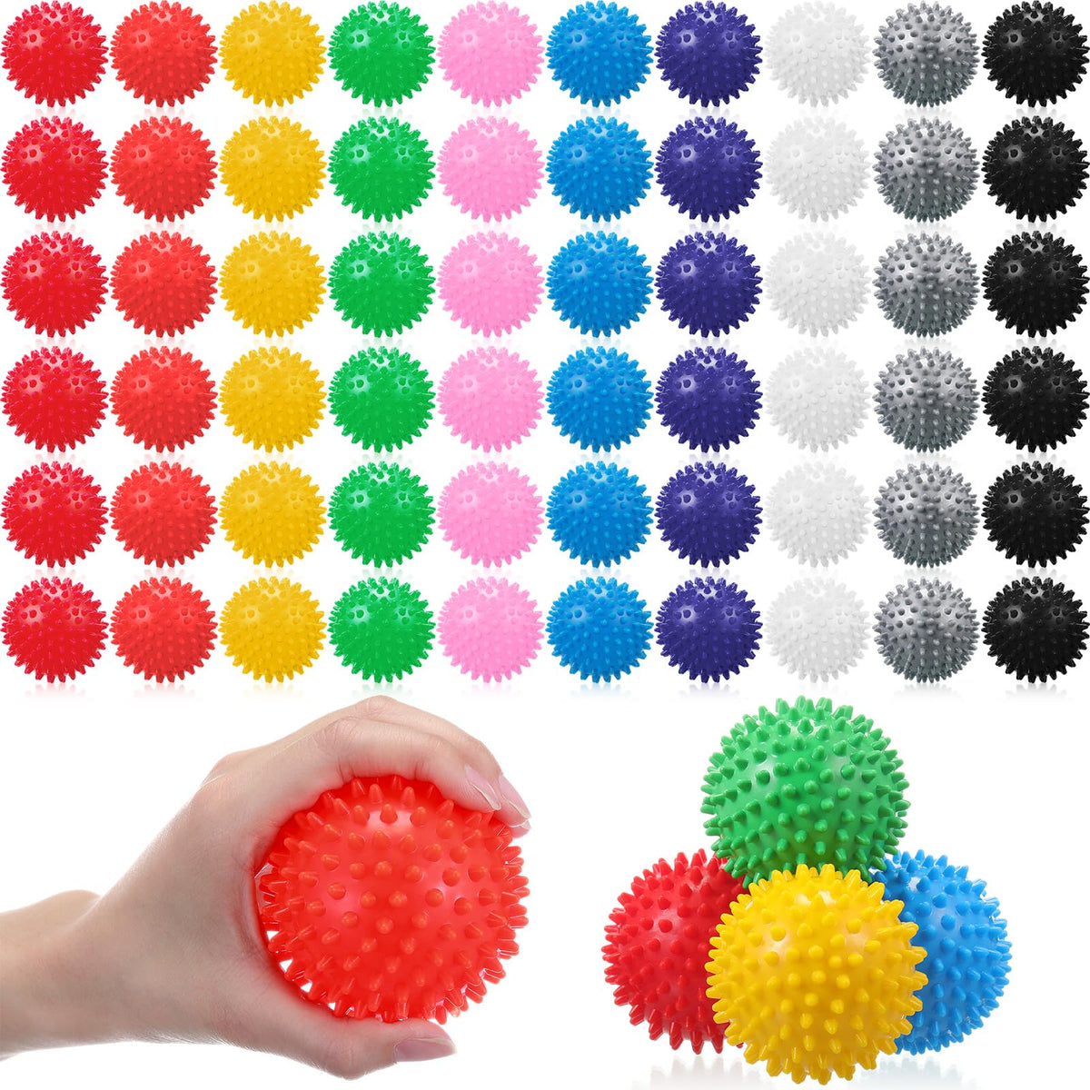 Liliful 20 Pcs Spiky Massage Balls for Feet, Back, Hand Massage Roller Squeeze Balls Plantar Fasciitis Ball Bulk for Foot Hand Therapy, 10 Colors 3 Inch Multipack