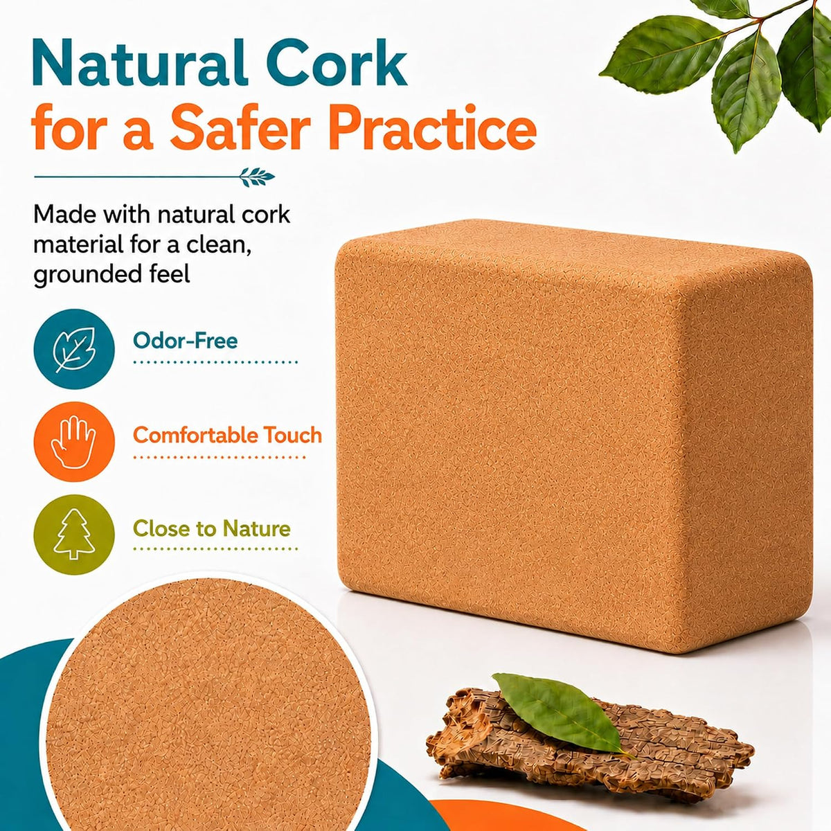 2 Pack Natural Cork Yoga Blocks, High Density Non-Slip Yoga Bricks for Pilates, Stretching, Balance and Flexibility Training