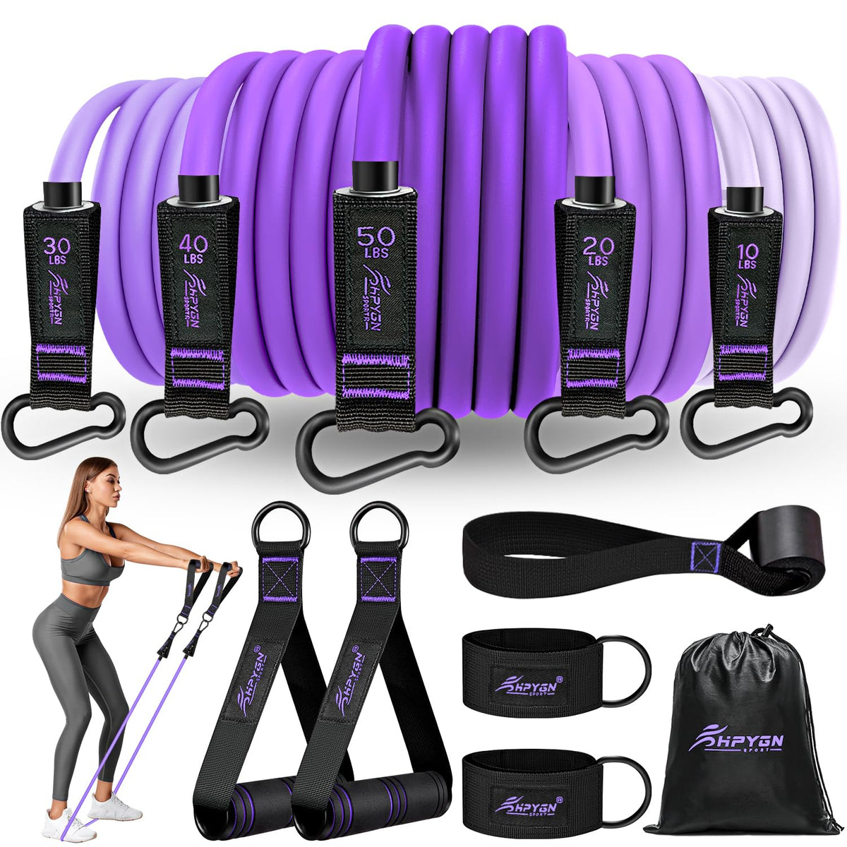 HPYGN Resistance Bands with Handles, 150 lb Exercise Bands for Home Workout