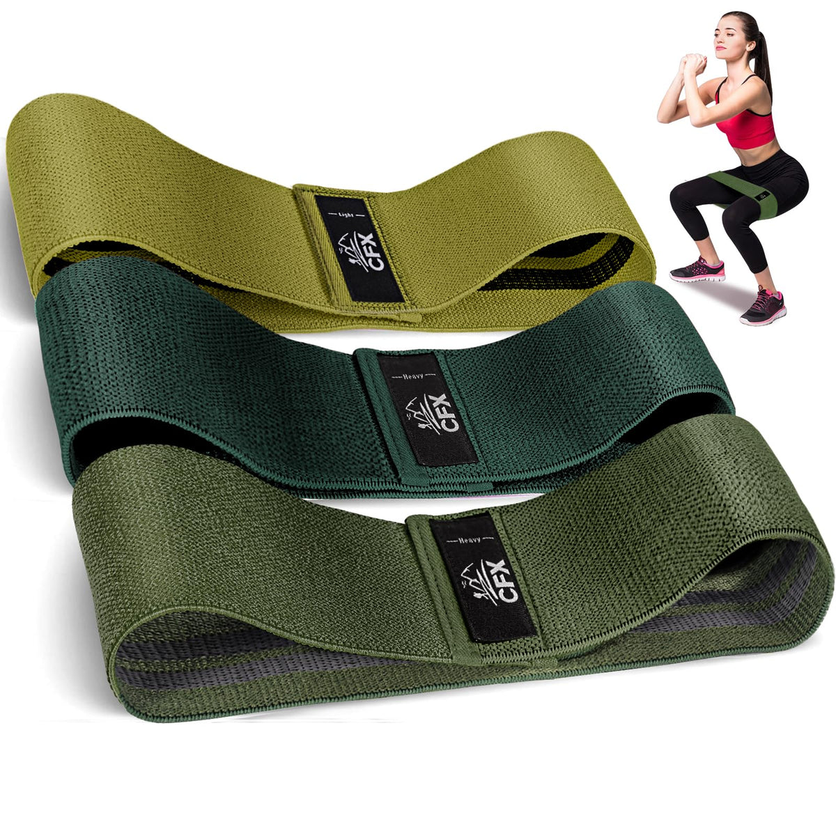 CFX Resistance Bands Set, Exercise Bands with Non-Slip Design for Hips & Glutes, 3 Levels Workout Bands for Women and Men, Booty Bands for Home Fitness, Yoga, Pilates