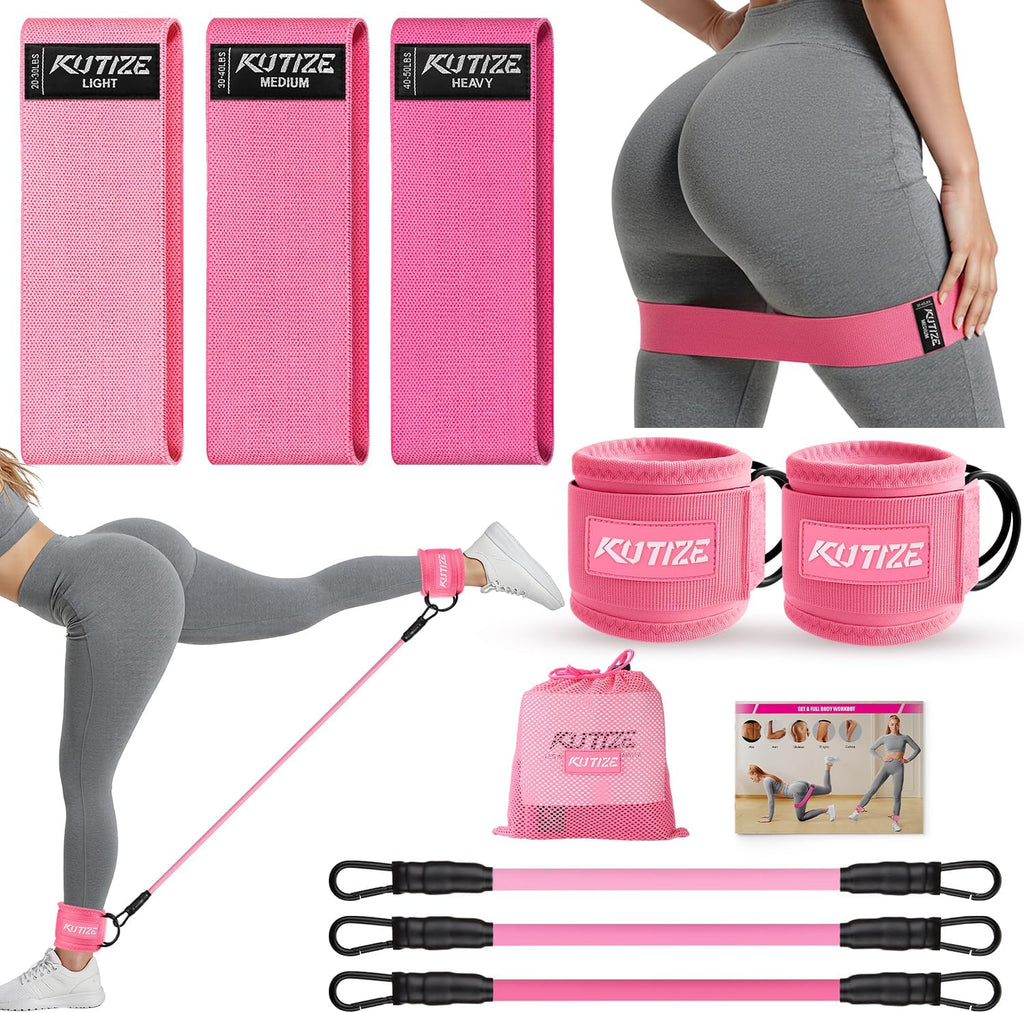 KUTIZE Ankle Resistance Bands with Cuffs & Fabric Resistance Bands Set - Legs & Glutes Workout Equipment for Women & Men, Home Gym Heavy Exercise Bands for Hip, Yoga, Strength Training, Rehab, Pilates