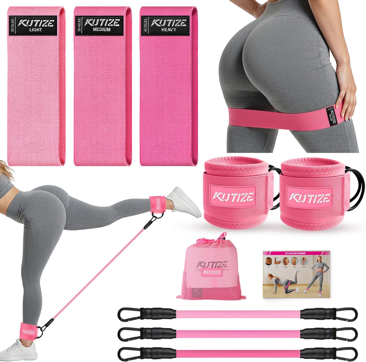 KUTIZE Ankle Resistance Bands with Cuffs & Fabric Resistance Bands Set - Legs & Glutes Workout Equipment for Women & Men, Home Gym Heavy Exercise Bands for Hip, Yoga, Strength Training, Rehab, Pilates
