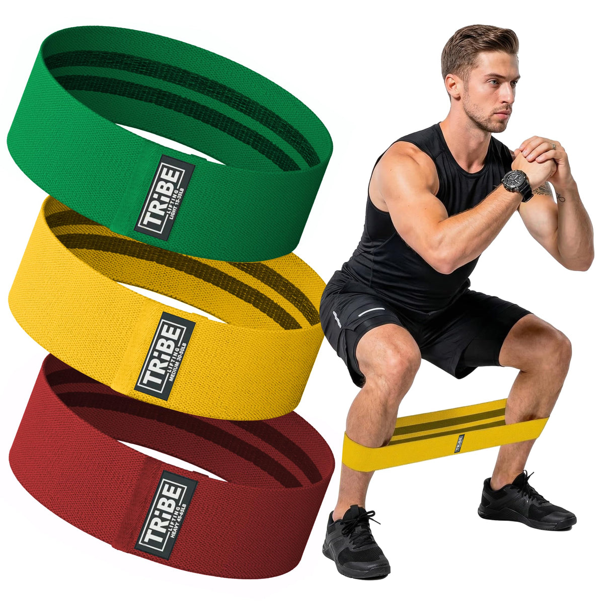 Fabric Resistance Bands for Working Out, 3-Pack for Legs and Glutes