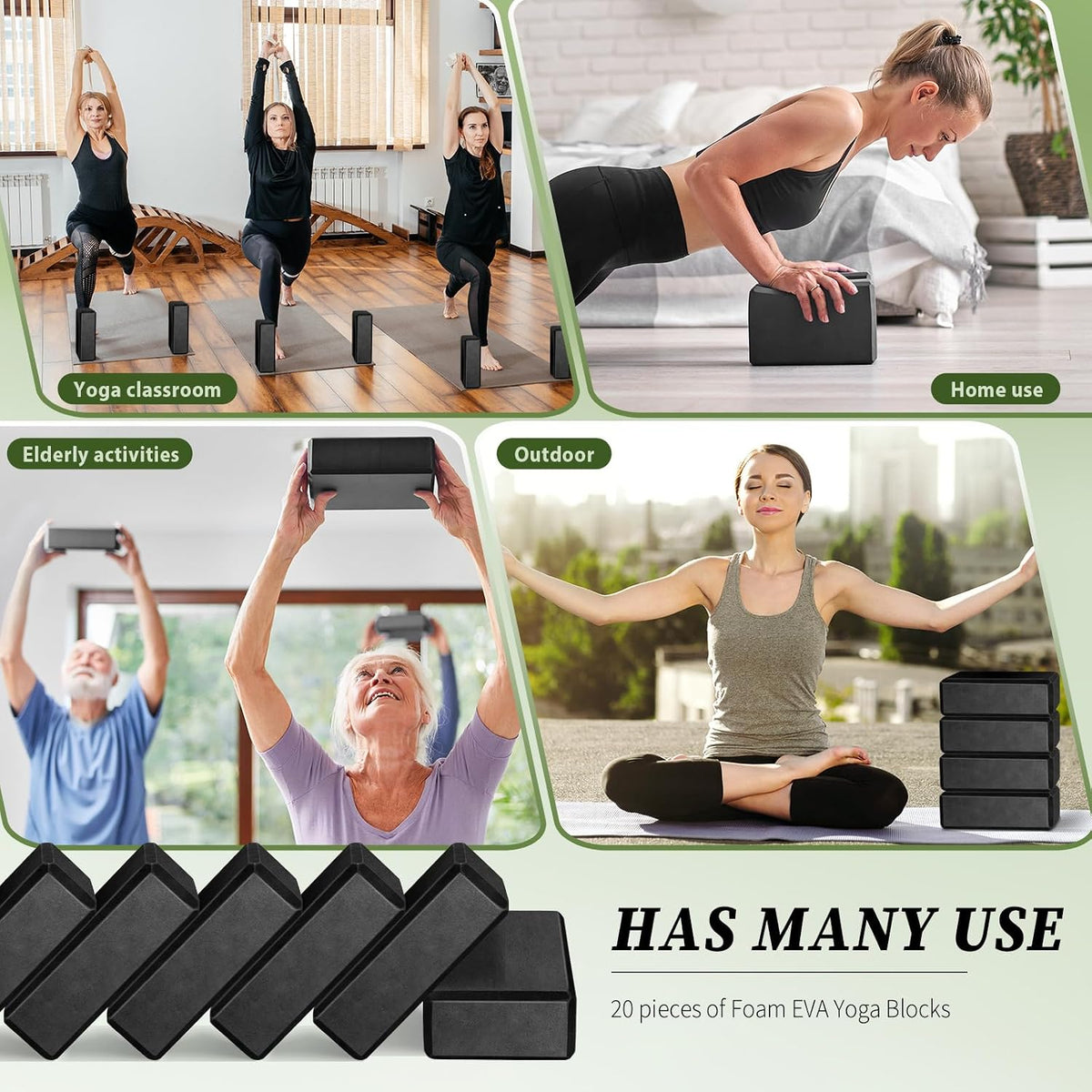 20 Pcs Yoga Blocks Pack High Density EVA Foam Non Slip Black