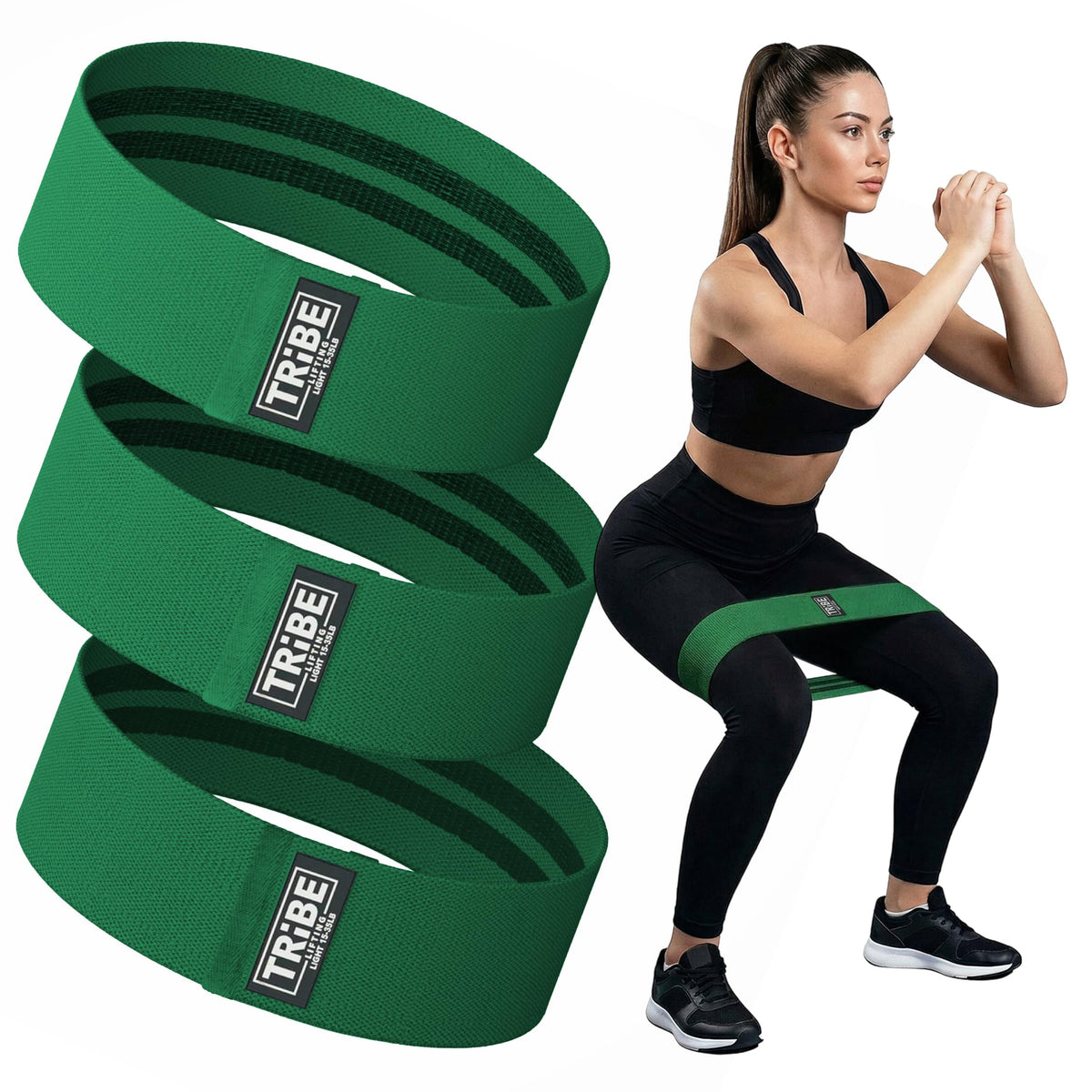 Fabric Resistance Bands for Working Out, 3-Pack for Legs and Glutes