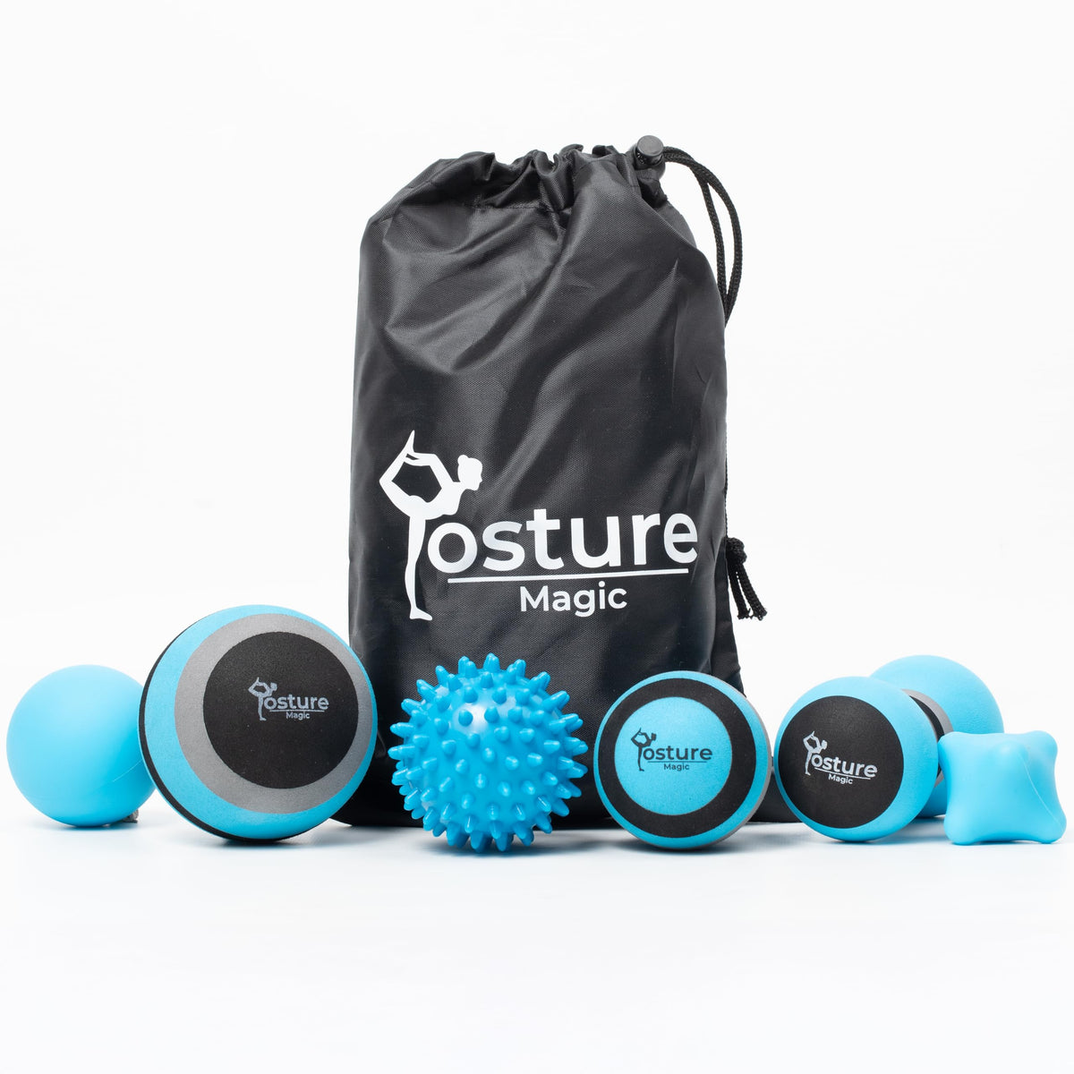 Posture Magic Massage Ball Kit for Myofascial Trigger Point Release & Deep Tissue Massage - Set of 6 - Large Foam/Small Foam/Lacrosse/Peanut/Spiky/Hand Exercise Ball (Purple)