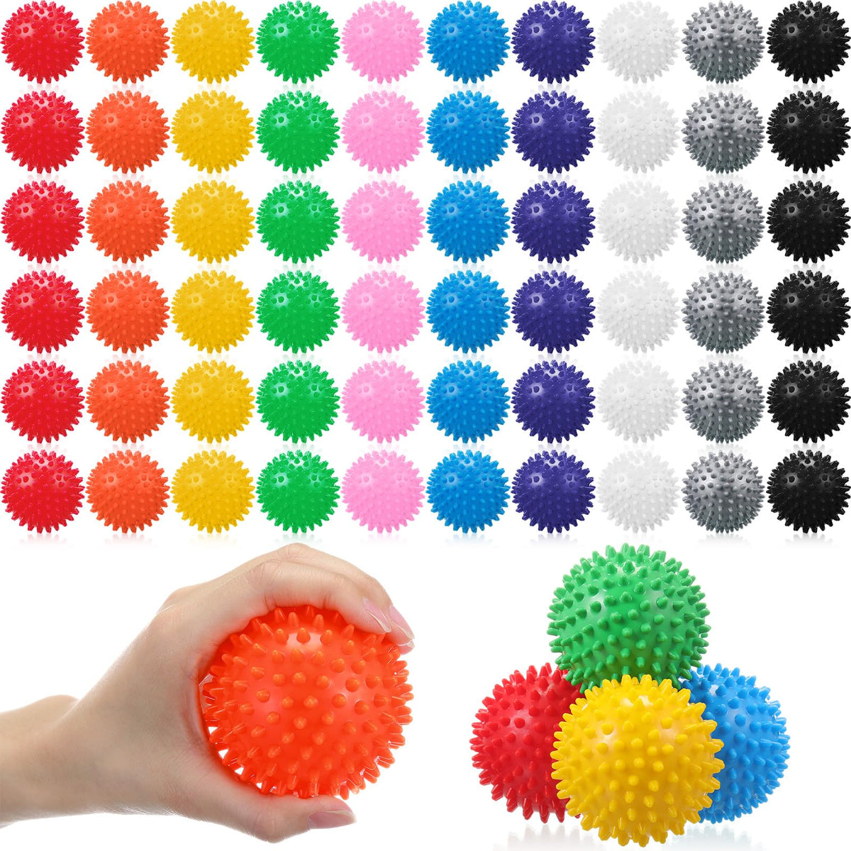 Liliful 20 Pcs Spiky Massage Balls for Feet, Back, Hand Massage Roller Squeeze Balls Plantar Fasciitis Ball Bulk for Foot Hand Therapy, 10 Colors 3 Inch Multipack