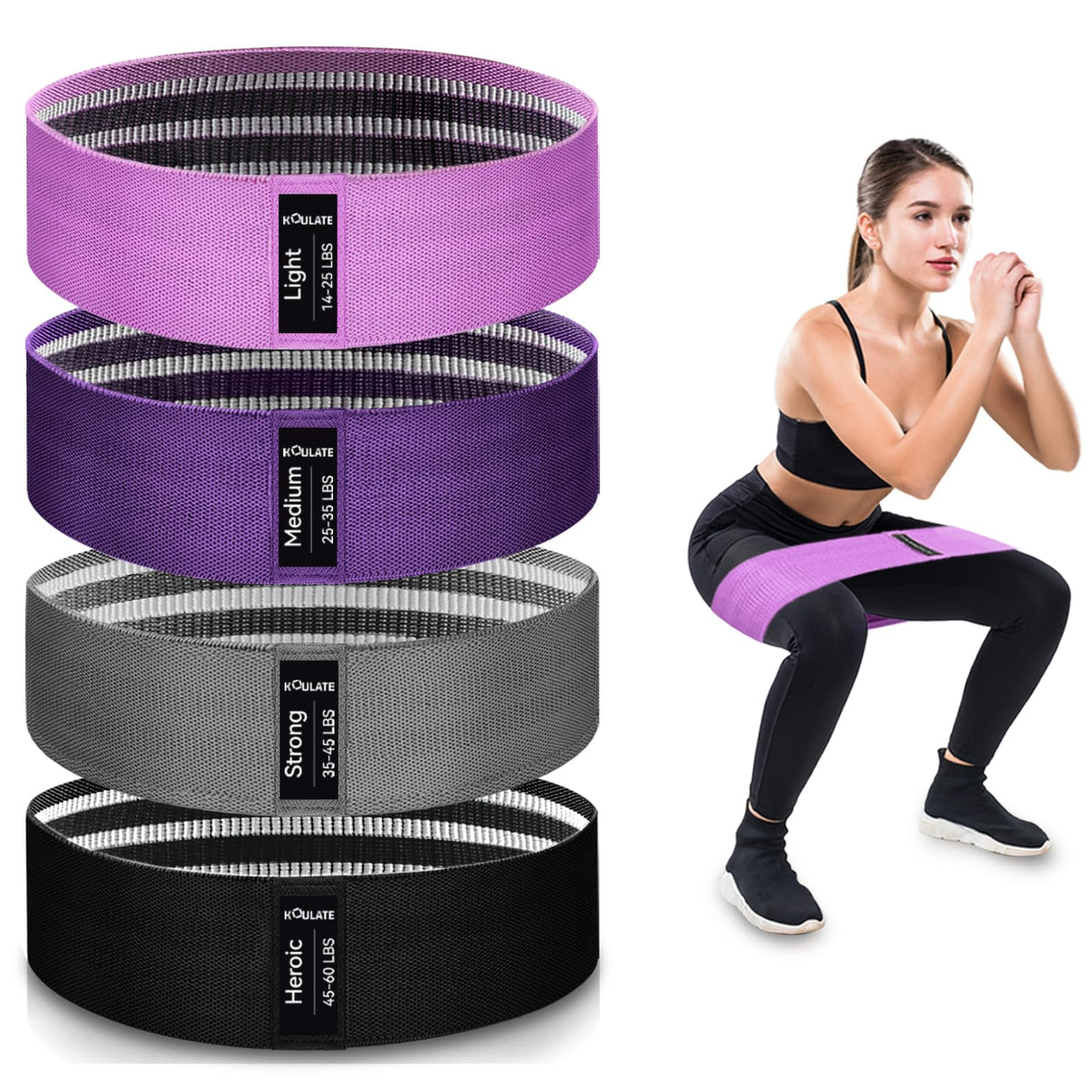 Exercise Bands, 3 Levels Fabric Resistance Bands for Working Out, Workout Bands Resistance for Women & Men, Multi-Colored Fabric Booty Bands for Leg Strength Training, Rehab, Yoga