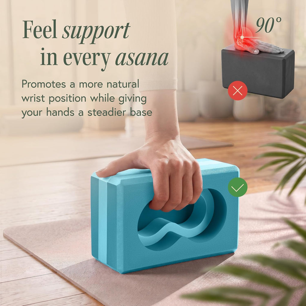 Yoga Blocks Wrist Support; Yoga Blocks 2 Pack with Knee Pads and Strap to Put Less Weight on Wrists; Durable, Versatile Yoga Brick Exercise Block Set, Blocks Yoga