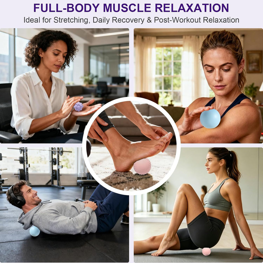 HODEMI Massage Ball Set, 3 Pack Lacrosse Ball, Textured Massage Ball & Trigger Point Ball for Deep Tissue Muscle Massage and Myofascial Release for Back, Neck, Shoulder, Leg and Foot with Mesh Bag