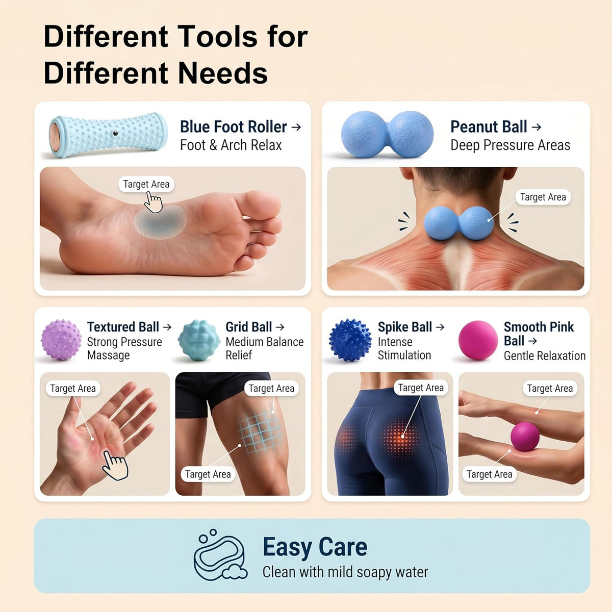 6Pcs Massage Ball Set with Peanut Ball, Spiky Ball, Lacrosse Ball