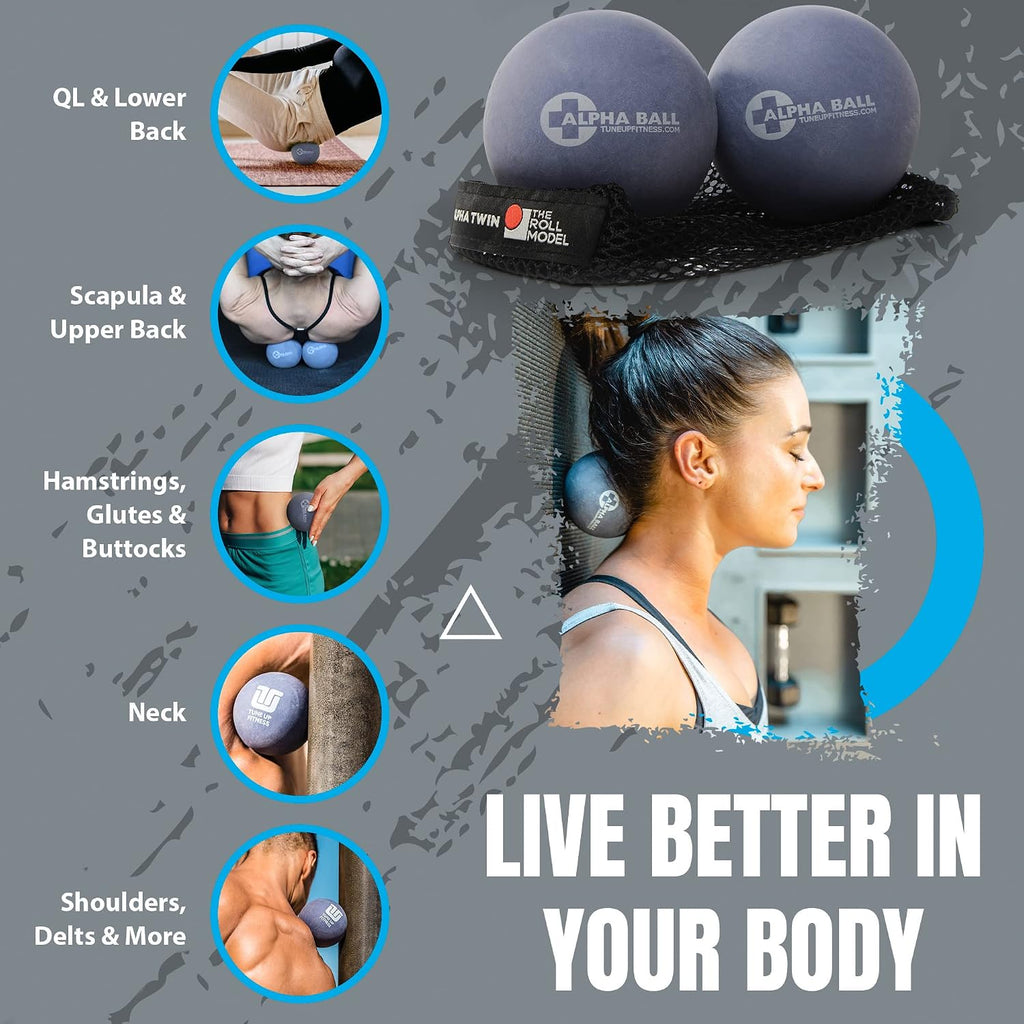 Tune Up Fitness – Alpha Twin Set in Tote | Larger Sized Yoga Massage Therapy Balls | Trigger Point Ball, Myofascial Release and Pain Relief for Upper & Lower Back, IT Band, QL, Hamstrings, Glutes