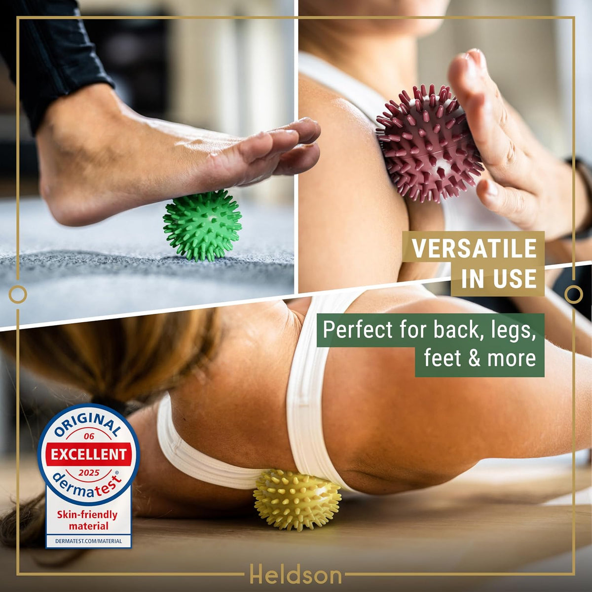 HELDSON Spiky Massage Ball Set 3 Pcs – Foot Massage Balls Soft to Hard