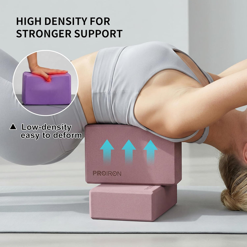 PROIRON Yoga Blocks, 2 Pack Supportive High Density Premium Eva Foam, Soft Non-Slip Surface with Curved Edges Stretch Blocks For Yoga, Pilates, Stretching