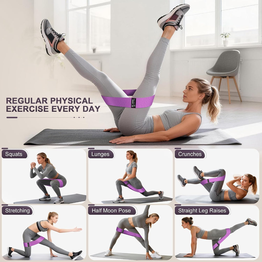 Fabric Resistance Bands for Working Out, 3-Level Non-Slip Exercise Bands for Men and Women, Booty Bands Equipment for Home Workout, Pilates, Yoga, Fitness.