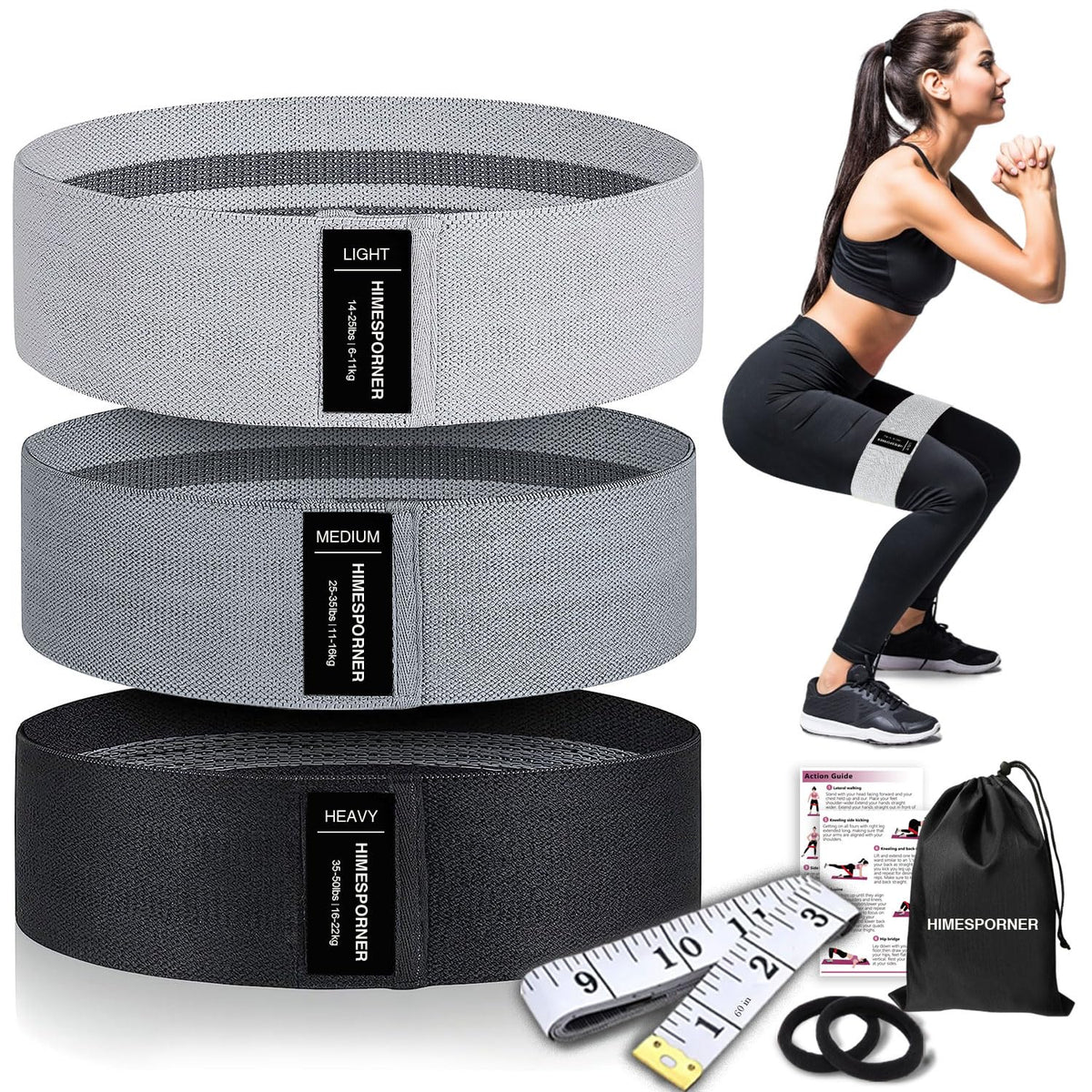 HIMESPORNER Wide Fabric Resistance Bands for Working Out 3 Level
