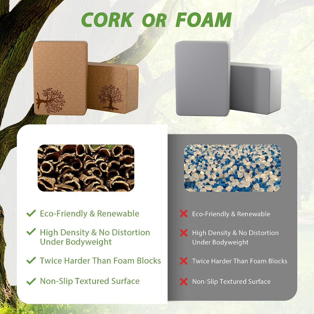 Cork Yoga Blocks 2 Pack Set, Natural High Density Non Slip Cork Yoga Bricks