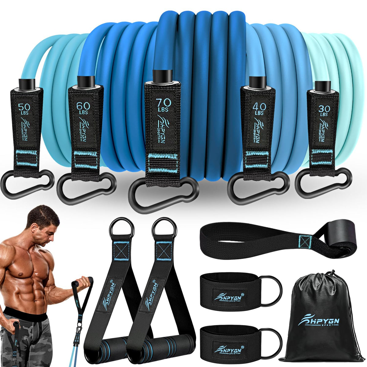 HPYGN Resistance Bands with Handles, 150 lb Exercise Bands for Home Workout