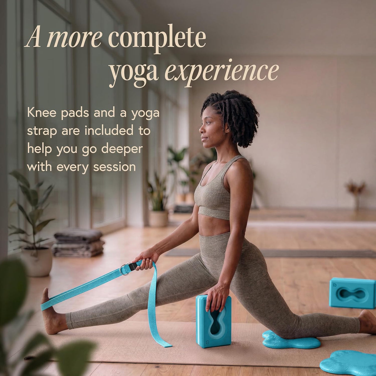 Yoga Blocks Wrist Support; Yoga Blocks 2 Pack with Knee Pads and Strap to Put Less Weight on Wrists; Durable, Versatile Yoga Brick Exercise Block Set, Blocks Yoga