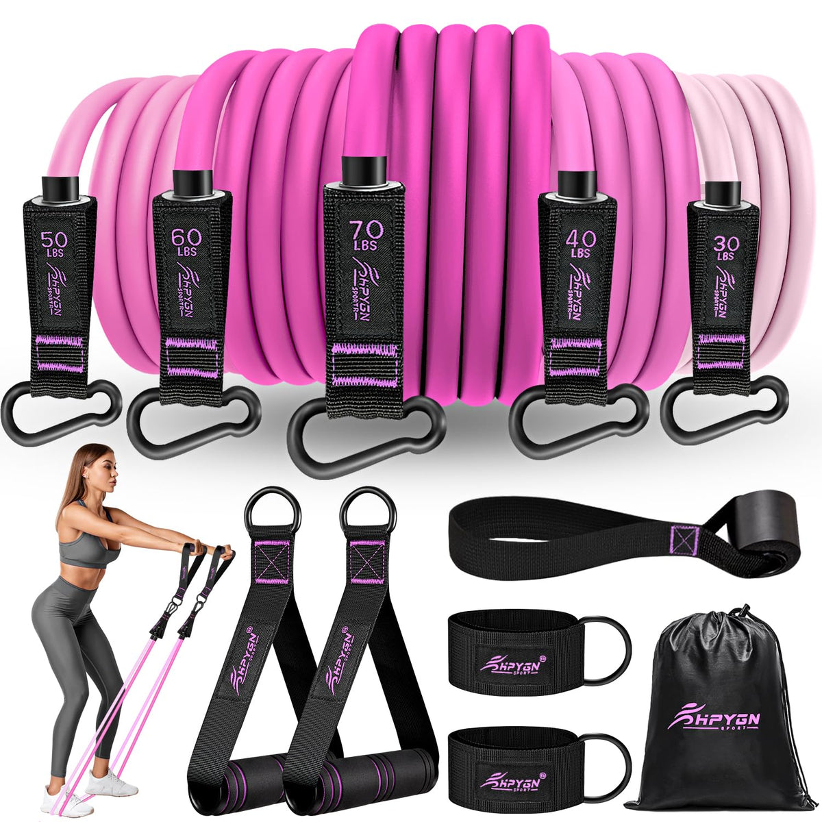 HPYGN Resistance Bands with Handles, 150 lb Exercise Bands for Home Workout
