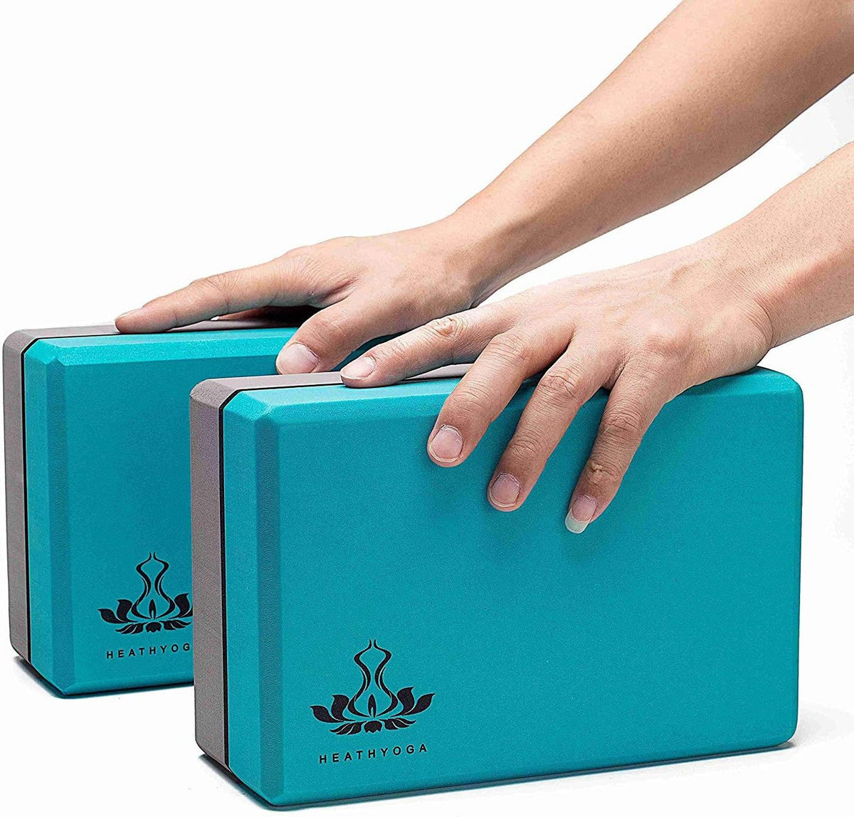 Heathyoga Yoga Blocks 2 Pack with Strap, High Density EVA Foam Yoga Block and Yoga Strap Set to Support and Improve Poses and Flexibility
