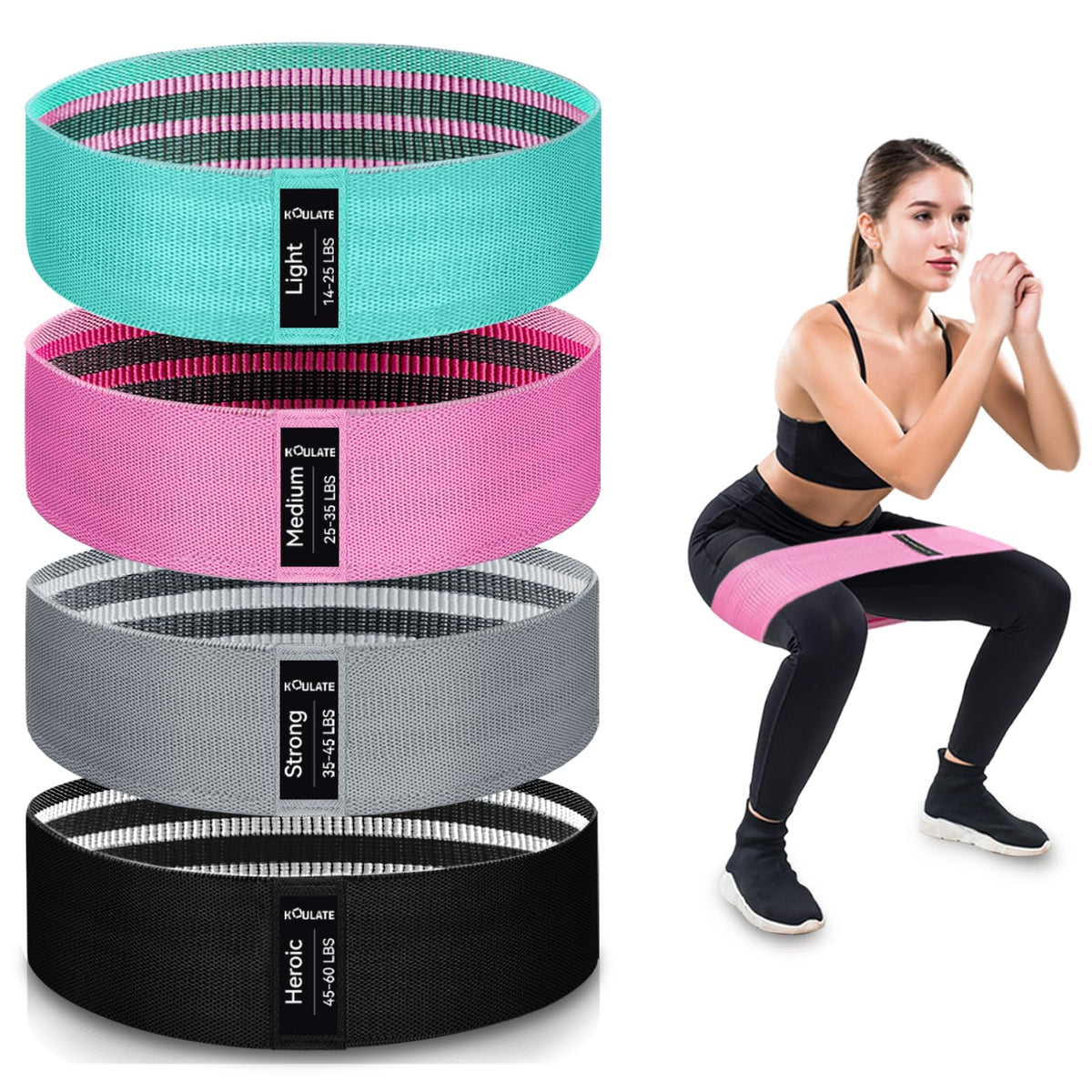 Exercise Bands, 3 Levels Fabric Resistance Bands for Working Out, Workout Bands Resistance for Women & Men, Multi-Colored Fabric Booty Bands for Leg Strength Training, Rehab, Yoga