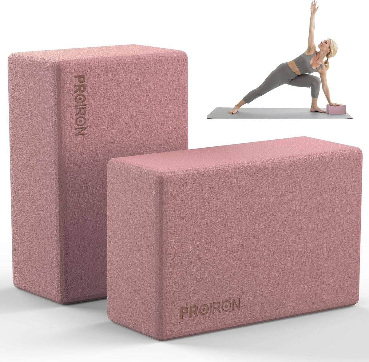 PROIRON Yoga Blocks, 2 Pack Supportive High Density Premium Eva Foam, Soft Non-Slip Surface with Curved Edges Stretch Blocks For Yoga, Pilates, Stretching