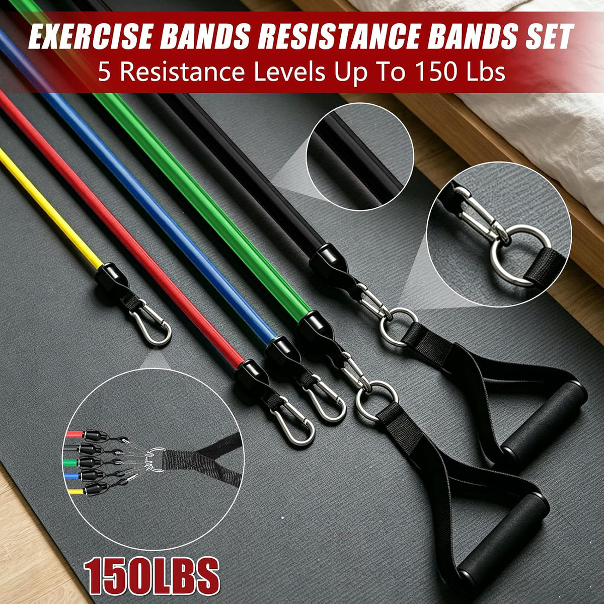 Resistance Bands with Handles, 5-Level Exercise Bands with Handles