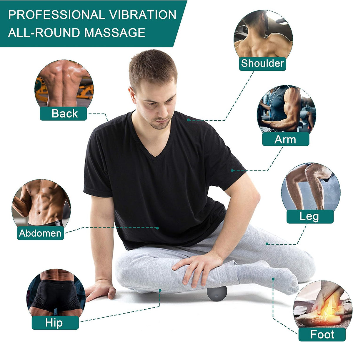 3" Single Massage Ball, 5 Speeds Vibrating Massage Ball Roller for Trigger Point Therapy, Deep Tissue Massager for Back, Neck, Foot, Myofascial Release, Pain Relief, Muscle Recovery (Gray)