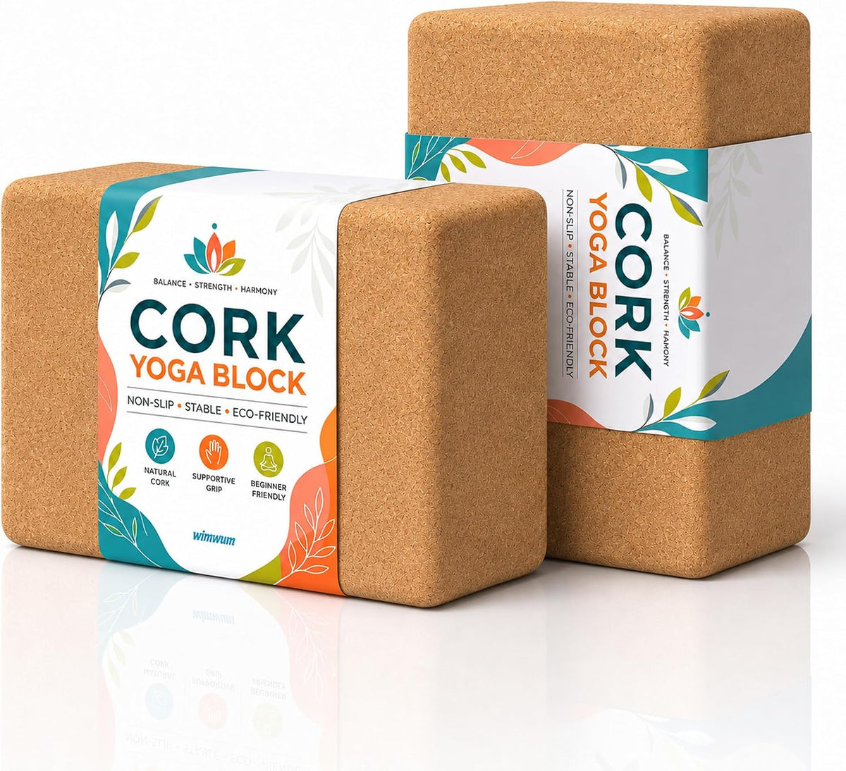2 Pack Natural Cork Yoga Blocks, High Density Non-Slip Yoga Bricks for Pilates, Stretching, Balance and Flexibility Training