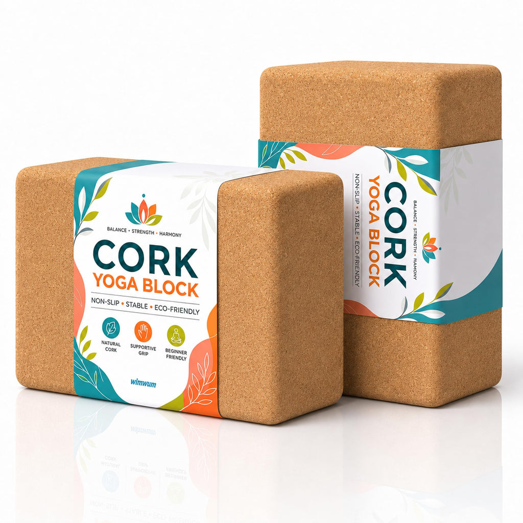 2 Pack Natural Cork Yoga Blocks, High Density Non-Slip Yoga Bricks for Pilates, Stretching, Balance and Flexibility Training