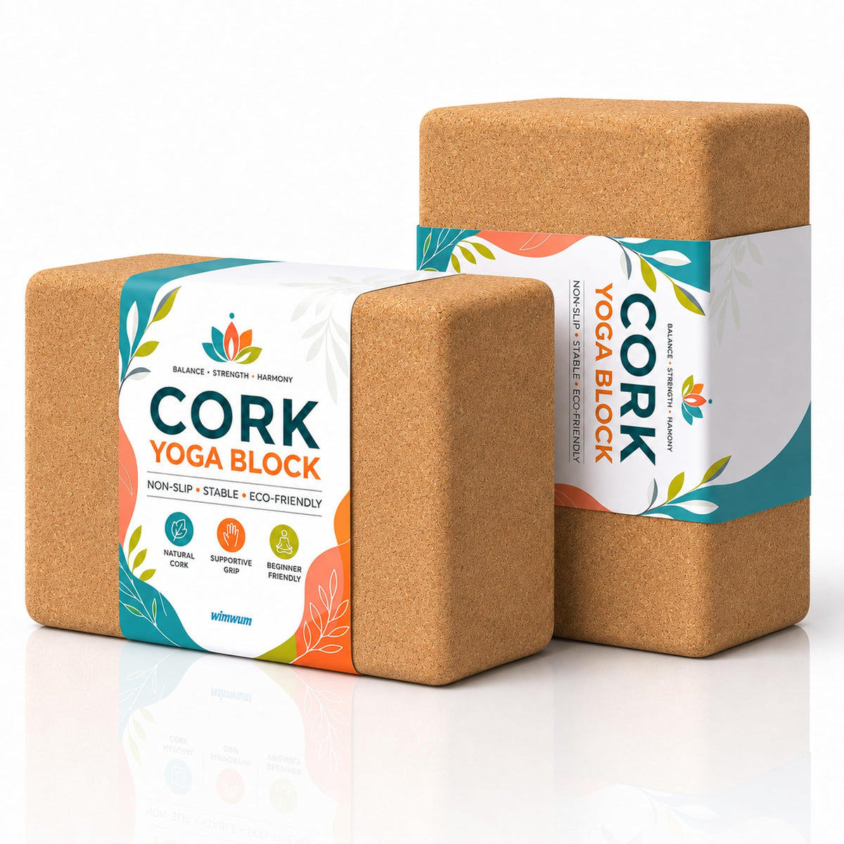 2 Pack Natural Cork Yoga Blocks, High Density Non-Slip Yoga Bricks for Pilates, Stretching, Balance and Flexibility Training
