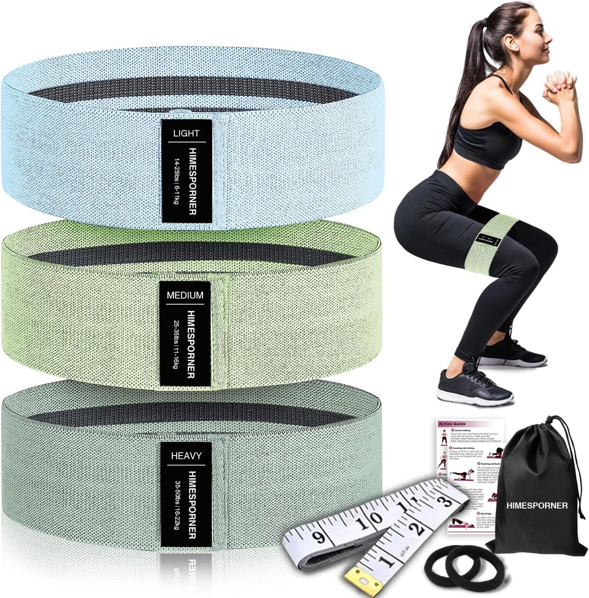 HIMESPORNER Wide Fabric Resistance Bands for Working Out 3 Level