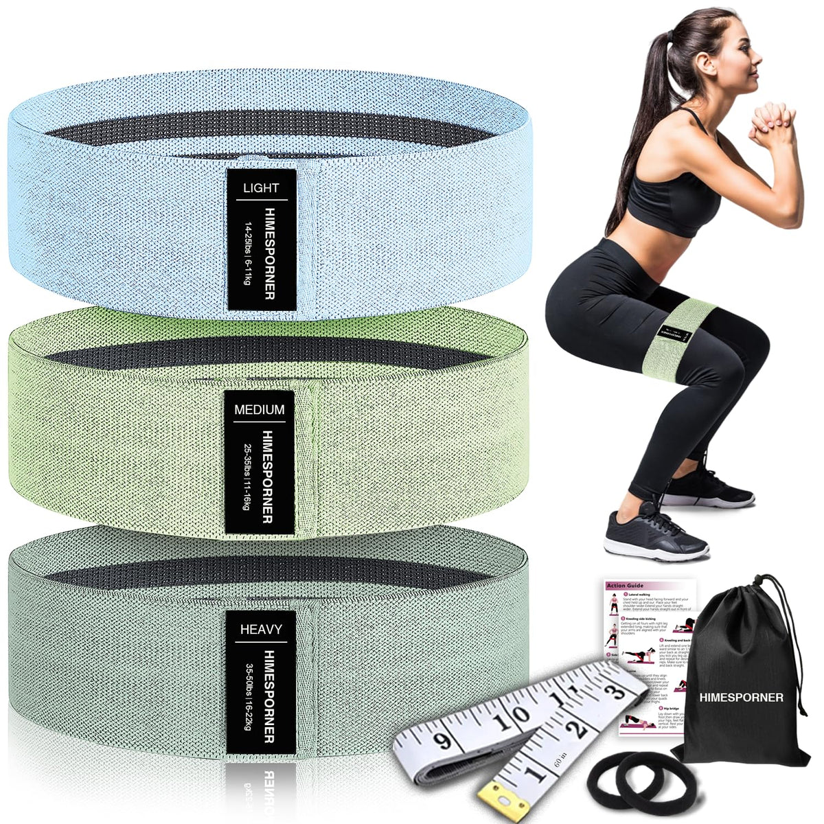 HIMESPORNER Wide Fabric Resistance Bands for Working Out 3 Level
