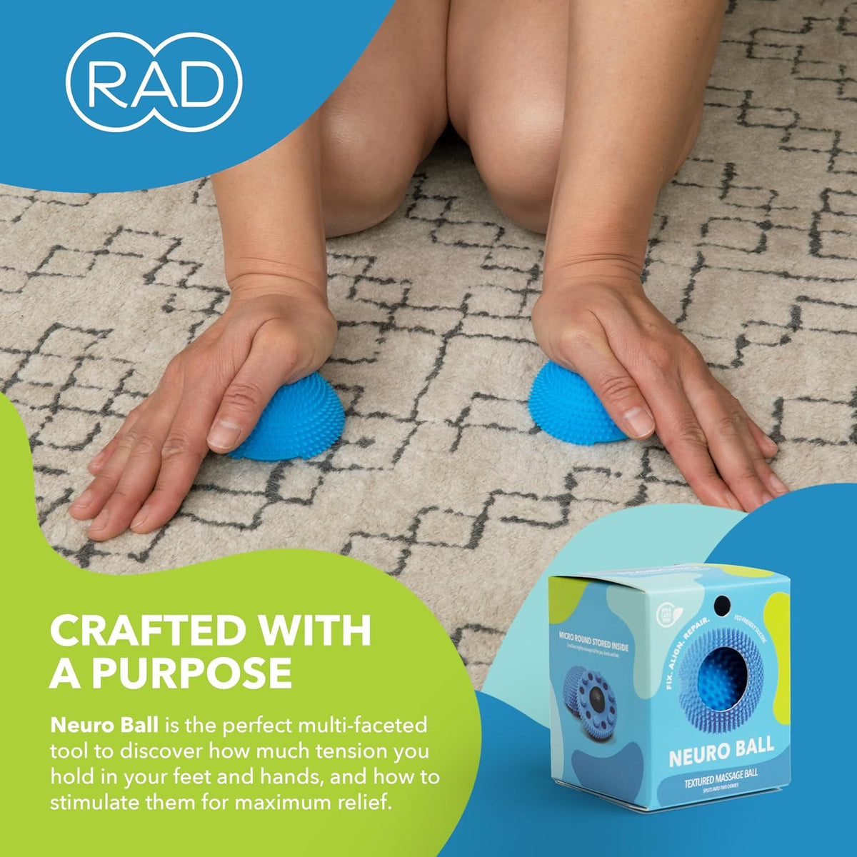 RAD The Original Neuro Ball – Foot Roller & Textured Massage Ball for Myofascial Release, Plantar Fasciitis, Hands & Face – Spiky Therapy Tool for Muscle Relief
