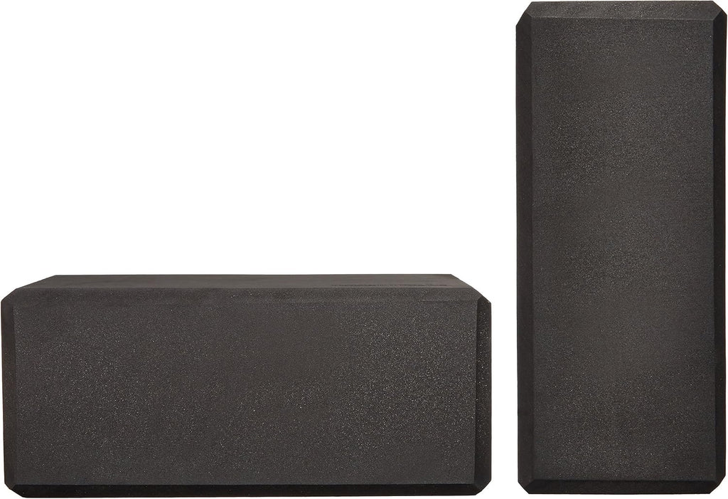 Amazon Basics Non-Slip Yoga Blocks, Set of 2, Deepen Poses, 4" x 9" x 6", Black