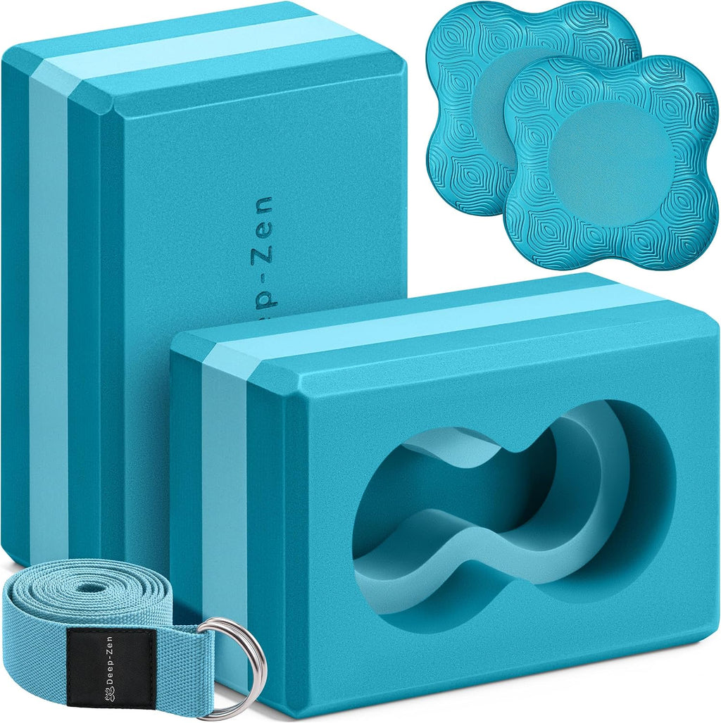 Yoga Blocks Wrist Support; Yoga Blocks 2 Pack with Knee Pads and Strap to Put Less Weight on Wrists; Durable, Versatile Yoga Brick Exercise Block Set, Blocks Yoga